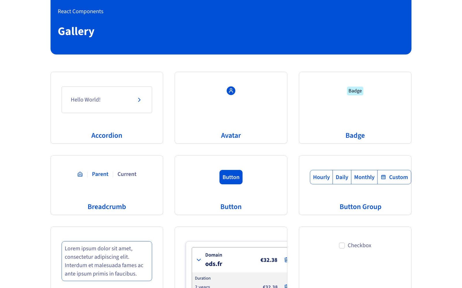 The component gallery of the OVHcloud Design System