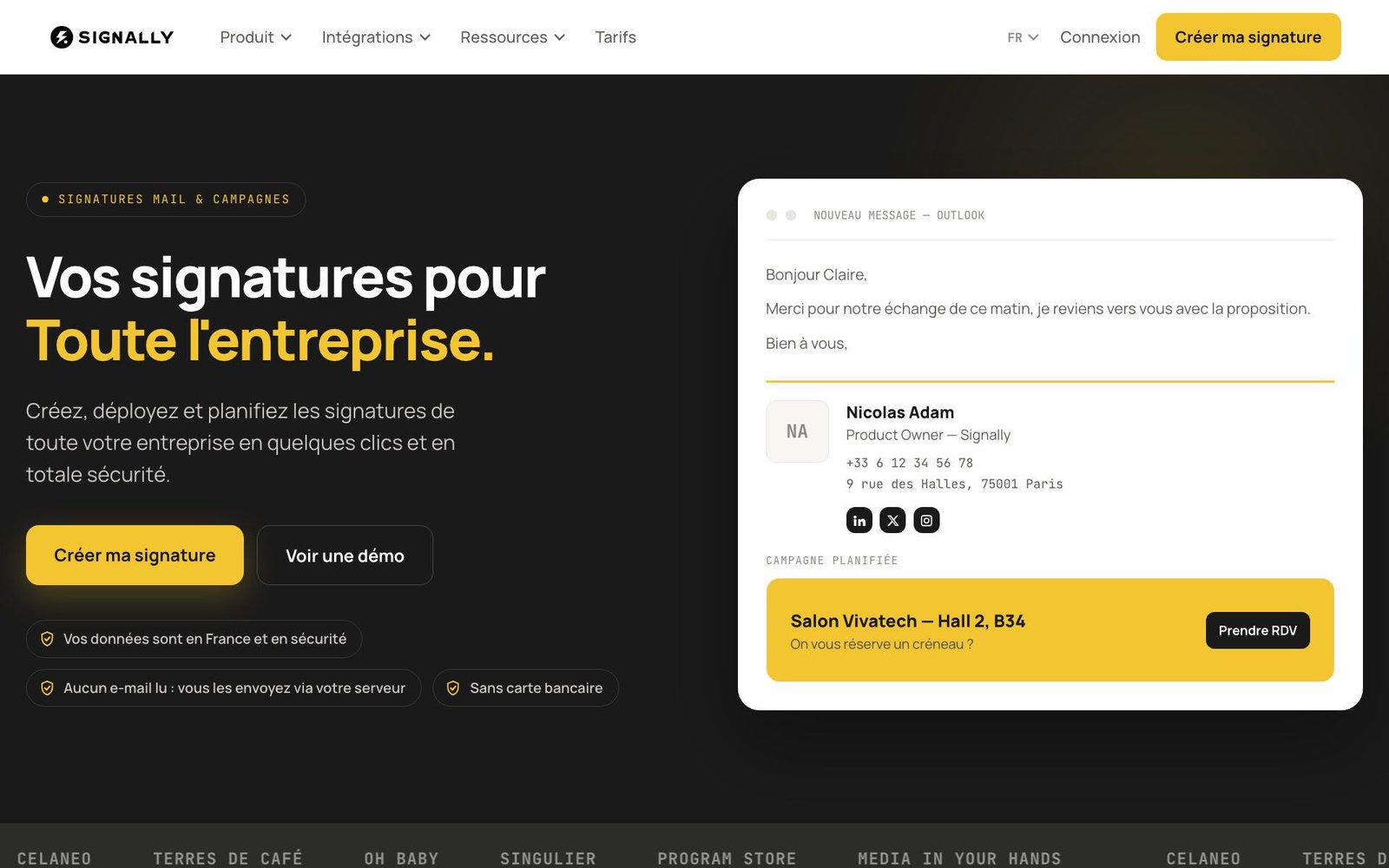 The Signally website: email signatures for the whole company